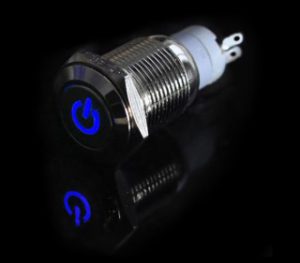 สวิชท์ ON-OFF Push Button LED 12V รู16mm. (LED น้ำเงิน)