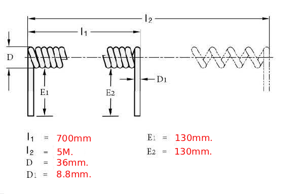 4core x 1.5sqmm. Coil length 700mm. Extended 5M.-Drawing